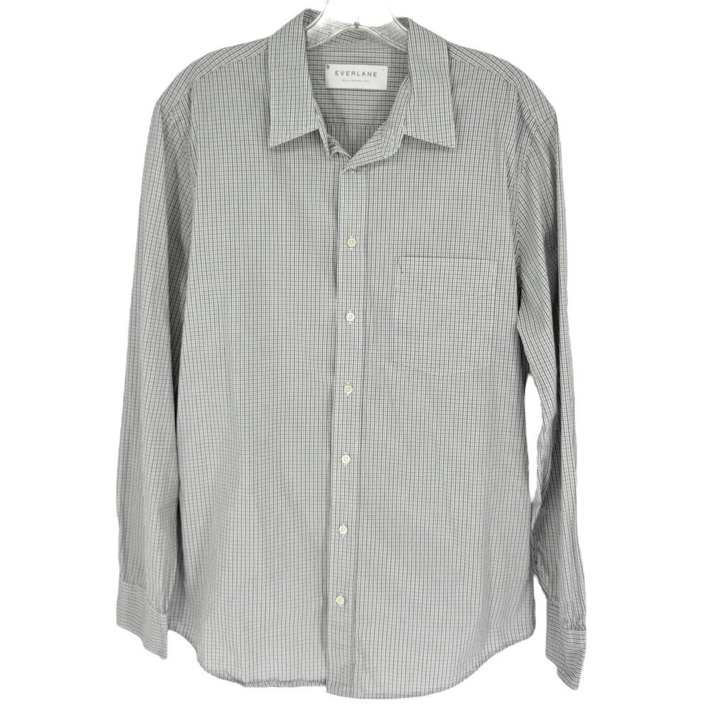 Everlane Mens Micro Plaid Button Down Dress Shirt Size M White/Black/Grey Office